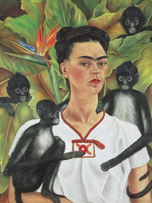 Artikelbild: Tiere waren für Frida Kahlo Babyersatz: Aber jene vom "Selbstbildnis mit
 Affen"  (1943) stellen ihre Schüler dar. - Foto: Bankaustria Kunstforum 