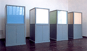 Josef Trattner: 4 Vitrinen, 1992, Schaumstoff