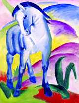 Franz Marcs Lieblingstier war das Pferd, seine Lieblingsfarbe war Blau, beides hat er im abgebildeten 