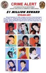 Die Polizei in Los Angeles sucht die gestohlenen Warhol-Bilder mit Steckbrief.