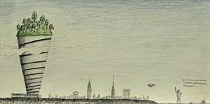 Artikelbild: Ein bewaldetes Guggenheim Museum: Vision des Architekten Terunobu Fujimori mit dem Titel "New York 2109" - Foto: Guggenheim 