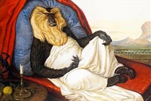 Artikelbild: Walton Ford: "Jack On His Deathbed" (2005, Ausschnitt des Aquarells)
&nbsp; - Foto: Albertina / Walton Ford / Paul Kasmin Gallery 