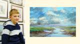 Wunderkind auf der Leinwand: Kieron Williamson und sein Aquarell 
"Sunrise at Morston". Foto: Picturecraft Gallery; Kieron 
Williamson
