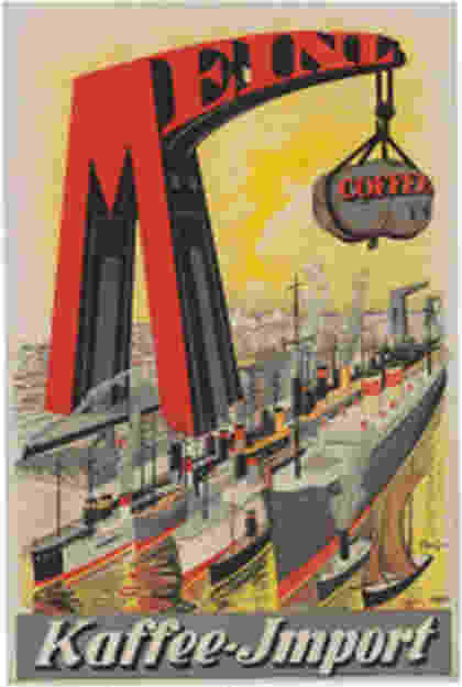 Mihály Birós dynamisches
 Werbeplakat für Meinl
Kaffee-Import aus dem Jahr 1922. Foto: MAK