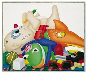 Artikelbild: Waffe und Sonnenbrille, Symbole eines zornigen weiblichen Selbstbewusstseins, sind irgendwo im Chaos des Mutterseins verschüttet: Christa Dichgans: "Stillleben mit Frosch", 1969. - Foto:  Littkemann