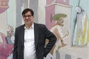 Artikelbild: Siegfried Anzinger vor seinem Gemälde "Die Verzückung der Heiligen 
Theresa", entstanden im heurigen Jahr.  - Foto: Kunstmuseum Lentos