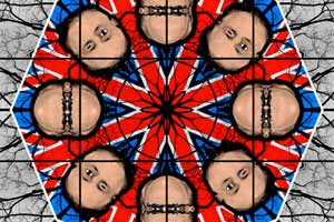 Foto: G&G Artikelbild: Eines von Gilbert and George's großformatigen 'Jack Freak Pictures': "Flagwood" (Ausschnitt) - Foto: G&G
