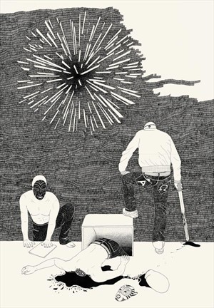 Artikelbild: Kurzer Prozess mit dem Einsager: Moussa Kones "triumvirat (I fought a war)", 2010. - Foto: Charim