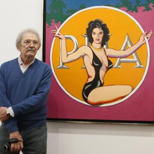 Foto: AP / Strauss Artikelbild: Mel Ramos in der Albertina vor "Pha - White Goddess", welche wohl nicht zufällig an Hollywoodstar Jane Russell erinnert - Foto: AP / Strauss