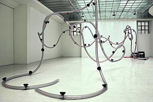 Foto: Galerie/Corn Artikelbild: Die Plexiglasschläuche sind im Grunde nur konstruktives Element von Berhard Leitners Klanginstallation "Serpentinata", vermitteln aber auch ein visuelles Bild des Sound-Erlebnisses. - Foto: Galerie/Corn