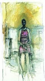 Gelassener Mann, archaische Frau (im Bild: "Caroline sitzend mit aufgestellten Beinen"): Die Giacometti-Schau verrät einiges über die Geschlechterrollen im Werk des Schweizers. Foto: VBK, Wien 2011

