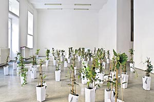 Foto: Galerie König Artikelbild: Feministisches Wildgärtnern: Jede Männerstatue kann, mit Clematis
überwuchert, zum Denkmal für Lída Clementisová werden. - Foto: Galerie König